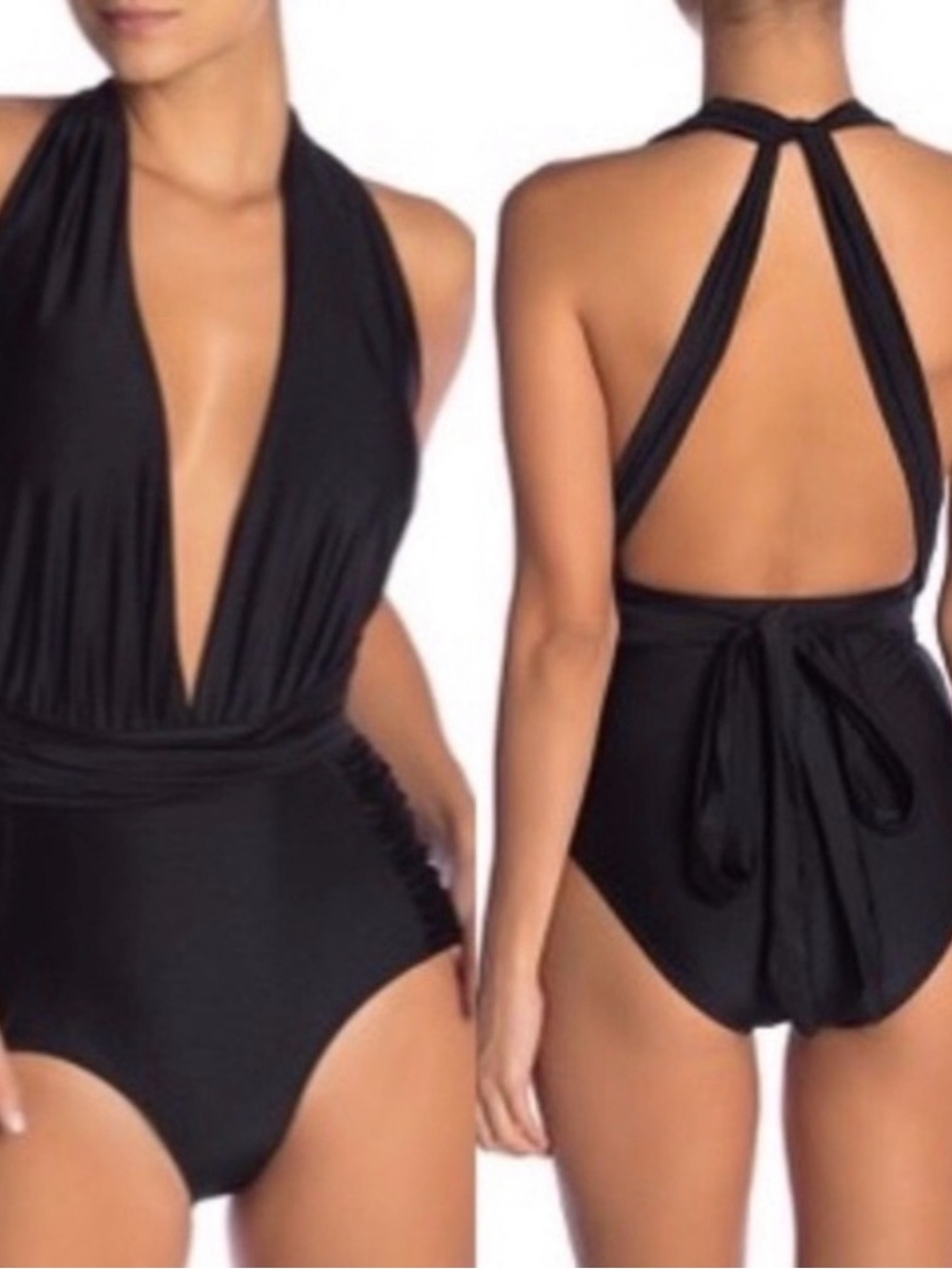 Nicole Miller multiway convertible Halter One-Piece Swimsuit side rouching sz 8